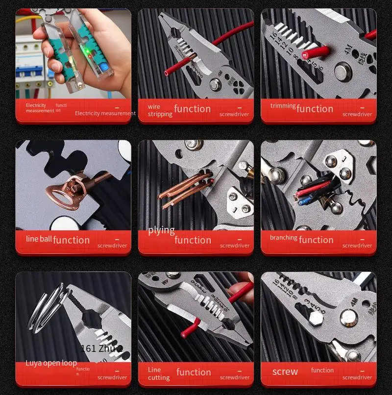 New Heavy-Duty Foldable Wire Stripper with Built-in Voltage Tester-Multi-Functional Electringcian Tool for Wire Cutting & Stripp