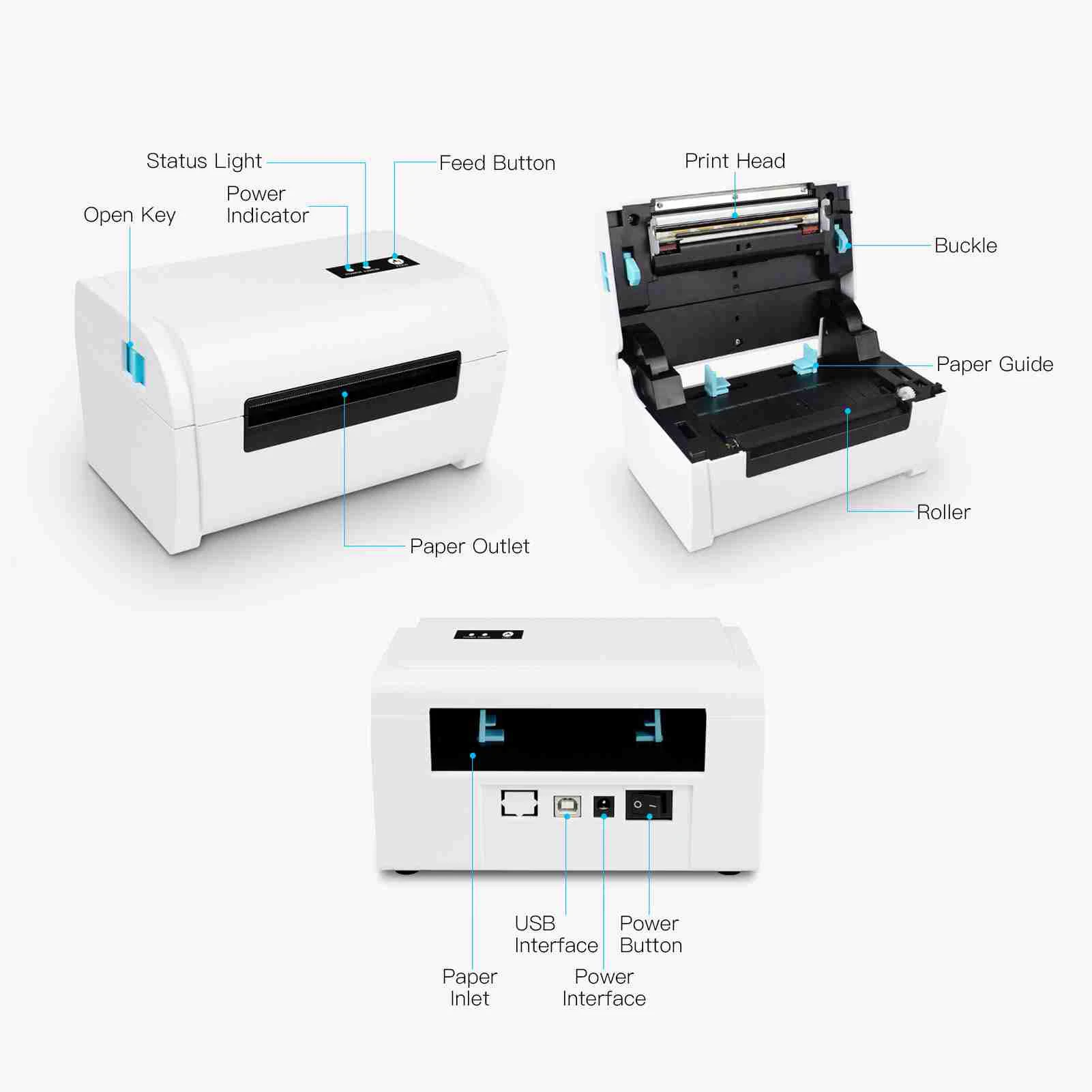 Thermal Label Printer High Speed Shipping Label Printer USB BT Connection Support 40-110mm Paper Width Compatible with Windows