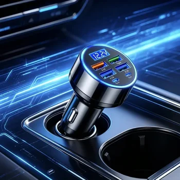 Caricabatterie per Auto Multiporta con 6 Porte USB, Ricarica Super Veloce, Adattatore Universale per Accendisigari e Telefono