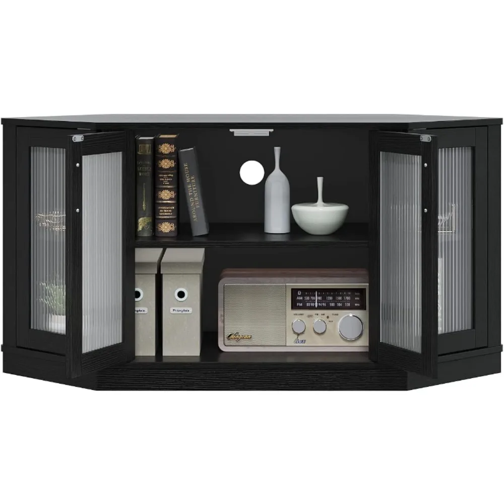 Corner TV Stand - 47 Inch Media Console with 4 Doors and Shelves, Living Room Storage Entertainment Center for TVs up to 51 Inch 4