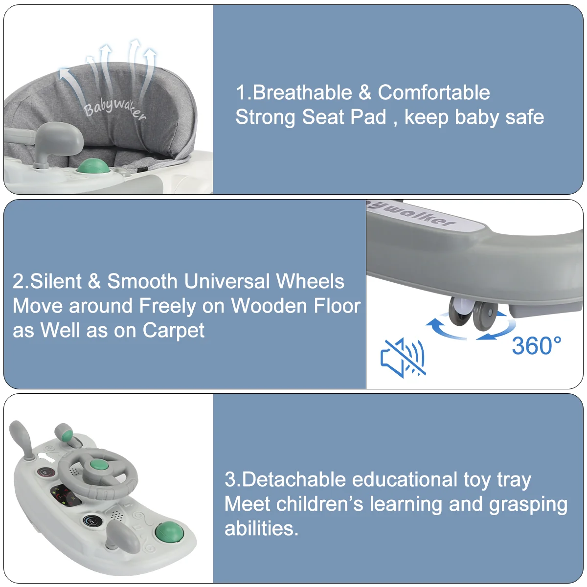 UBRAVOO Push Walker with Detachable Feeding and Music Trays, Foldable Learning Toy for Infants and Toddlers, 2 In 1 Walker 5