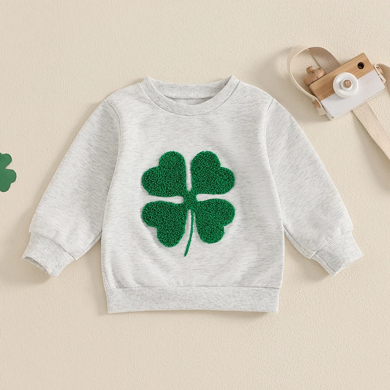 -10-10 Lioraitiin 3M-3Y Toddler Baby Girl Boy Irish Day Romper Casual Clover Embroidery Long Sleeve Jumpsuit Cute Clothes