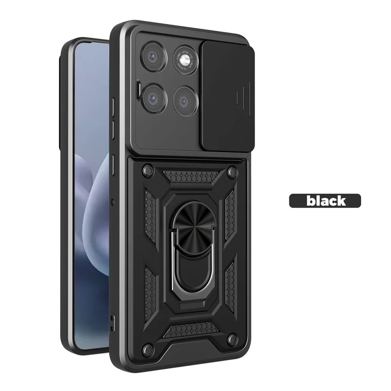 Enhanced Slide Camera Lens Protection Phone Case with Ring Stand - Hybrid Shockproof Back Cover