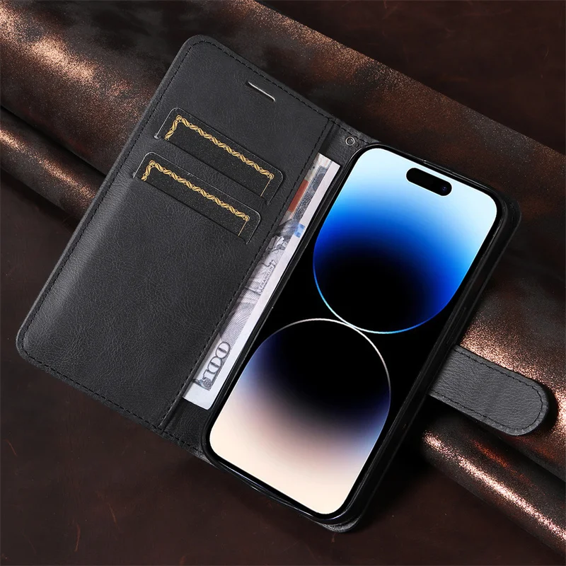 Flip Leder Handyhülle für iPhone 15 14 13 12 Mini 11 Pro Max 8 7 Plus XS X XR SE 2 3 Kartenetui Magnethülle_voghion.com