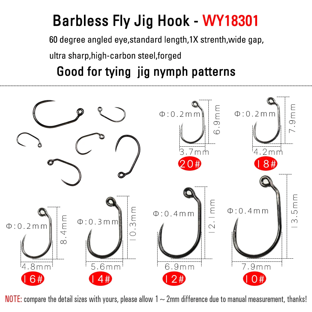 ICERIO 30PCS Competition Barbless Fly Fishing Hook Nymph Dry Wet Flies Jig Fishhook Salmon Trout Fly Tying Hook Non-barbed