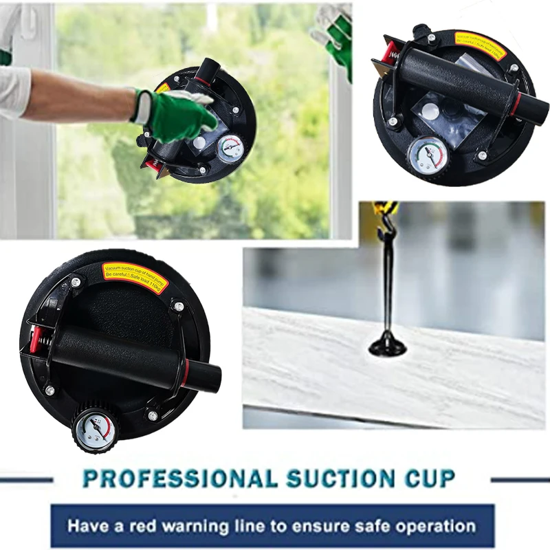 8 Inch with Pressure Gauge Vacuum Suction Cup Heavy Duty Vacuum Lifter for Granite Tile Glass Manual Lifting lifting