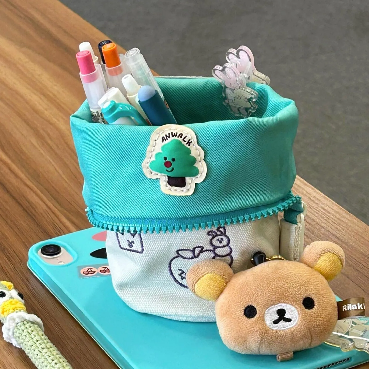 حامل قلم محمول Kawaii الطلاب مقلمة ذات سعة كبيرة م...