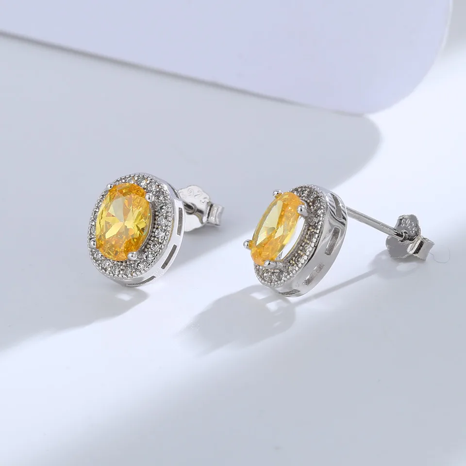 Buyee Modischer Ohrstecker aus 925er-Sterlingsilber, blau, grün, gelb, Kristallstein-Ohrring für Damen, Hochzeit, edler Schmuck – Detail 2
