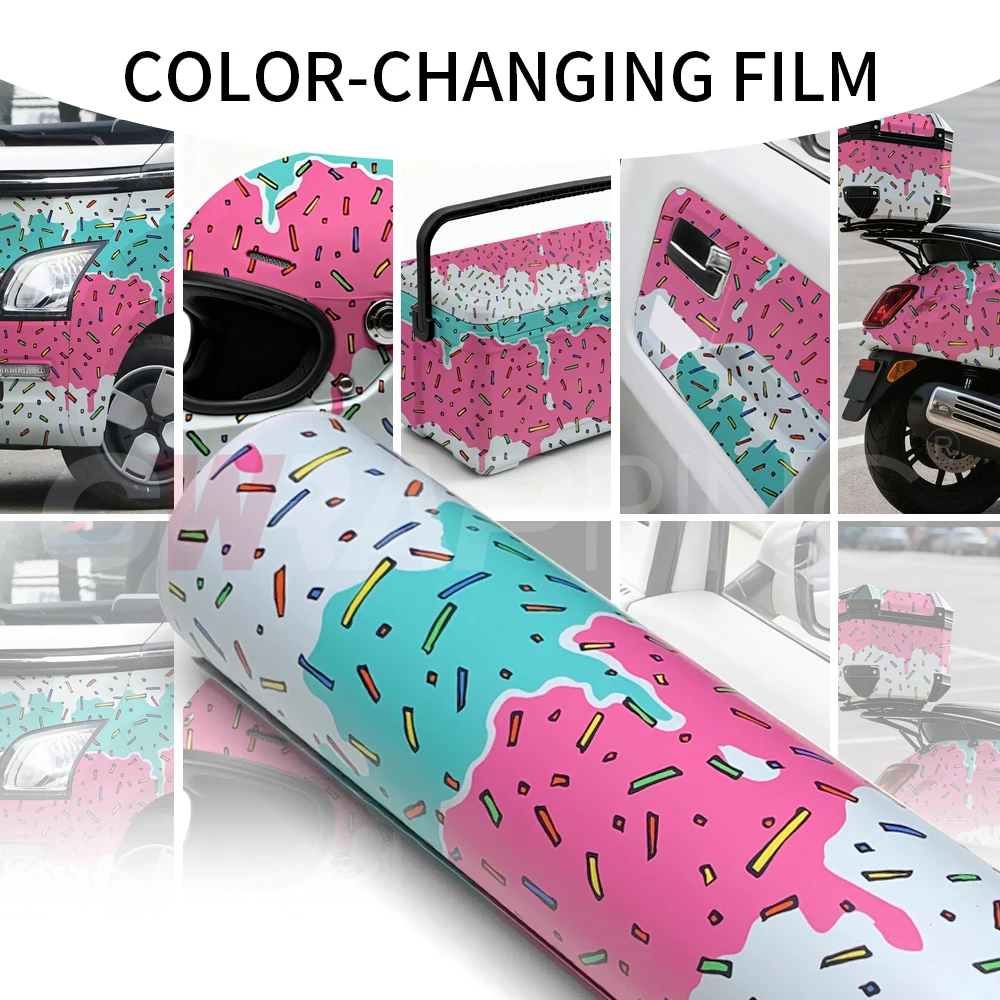 Außenauto-Vinylpapier für das Auto, bonbonfarbene Tarnung, Auto- und Outdoor-Zubehör, Graffiti-Druck, Vinylfolie, Motorradaufkleber – Detail 2