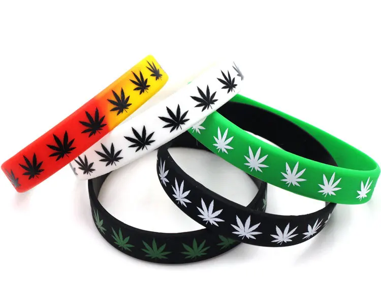 Hemp Bracelets Hot Trendy Maple Leaf Silicone Rubber Band Wristbands Fashion Hand Bangle For Men Women Jewelry Gifts Black White