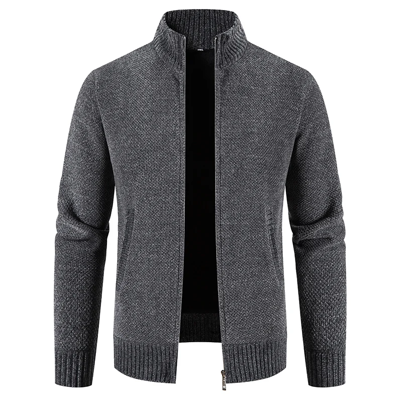 Suéter de otoño e invierno, cárdigan de punto con cuello alto para hombre