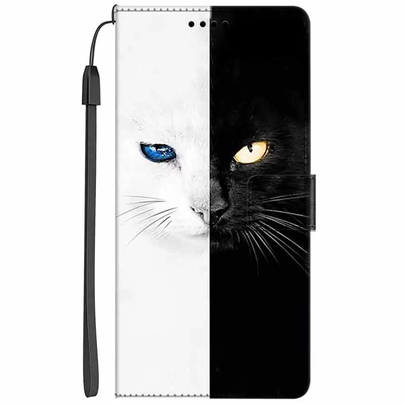 Elegant Leather Flip Wallet Cover - Premium Phone Case with Cat Design