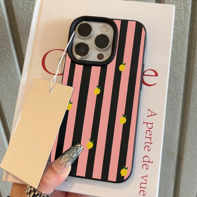 Vibrant Pink Striped Lemon Pattern Silicone Phone Case
