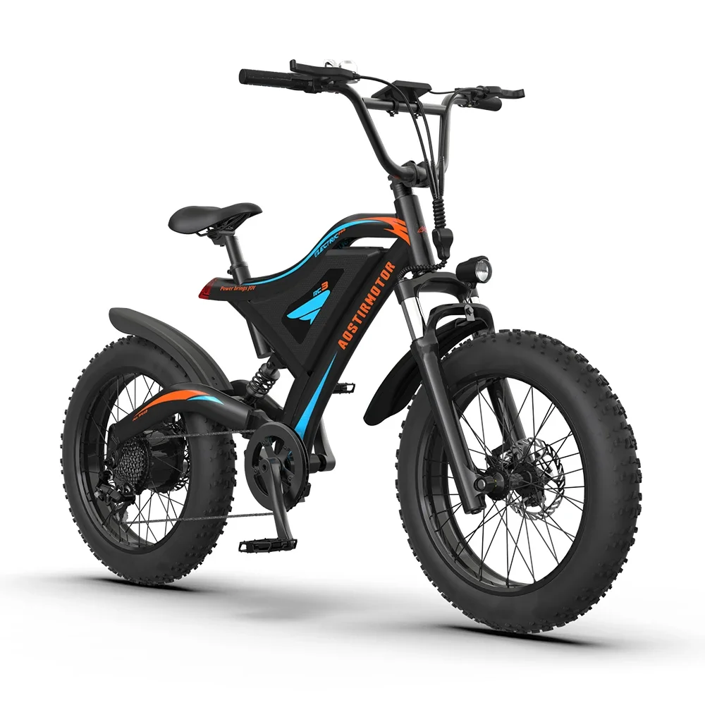 AOSTIRMOTOR Mini Electric Mountain Bike S18-Mini city Ebike 500W Motor 48V 15Ah 20Inch 4.0 Fat Tire Bicycle Beach Cycling