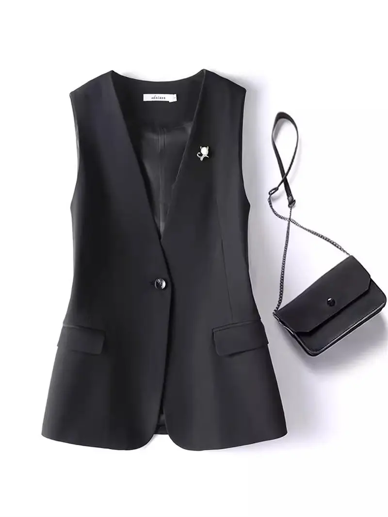 

V-Neck Waistcoat Women's Tank Top 2024 Spring Summer Korean New High-End Loose Fitting Casual Suit Vest Sleeveless Blazer K182