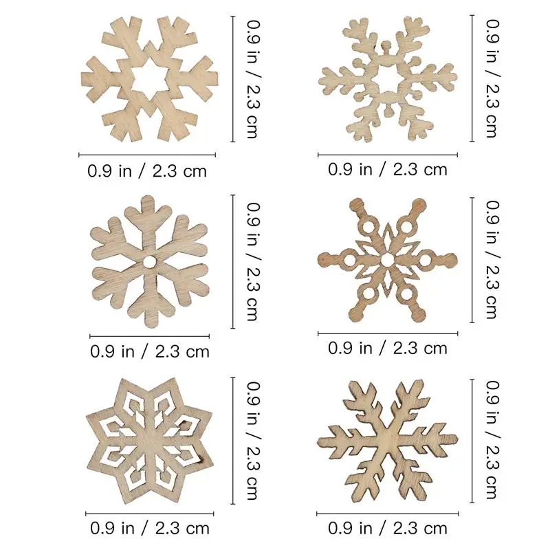 Christmas Ornaments Winter Snow Decoration 50pcs/100pcs Christmas Snowflake Wooden Pieces Wooden Cutouts Craft Christmas Snowflake Ornament Decoration For DIY
