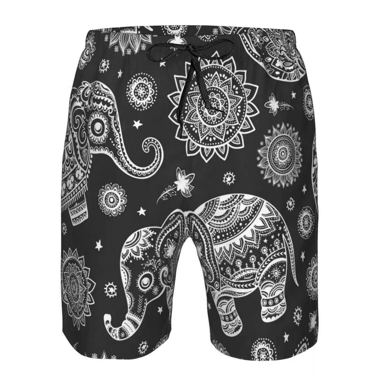 

Men Beach Short Quick-drying Swimming Trunk Lotus Ethnic Elephant African Tribal Print Swimwear Swimsuit Bathing Shorts