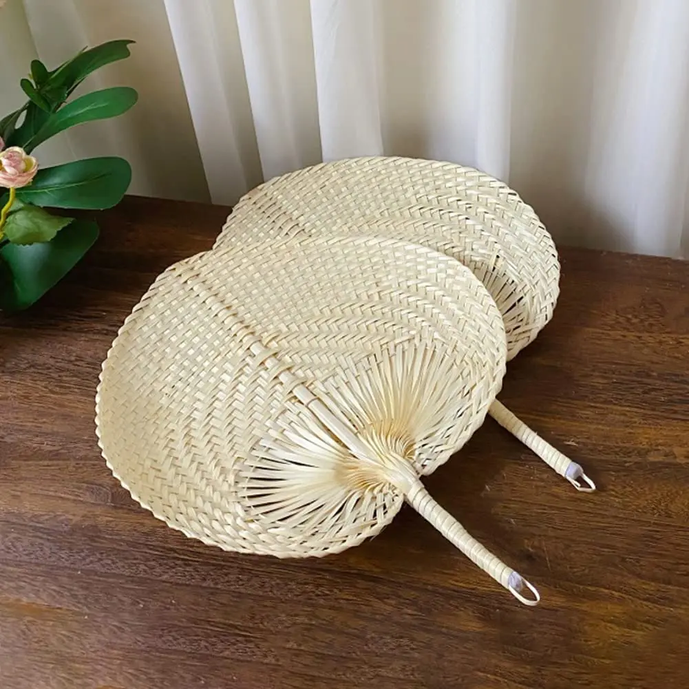 Creative Summer Cooling Fan Pure Natural Handmade DIY Heart Shaped Bamboo Woven Fan Artificial Woven Wedding Home Decoration