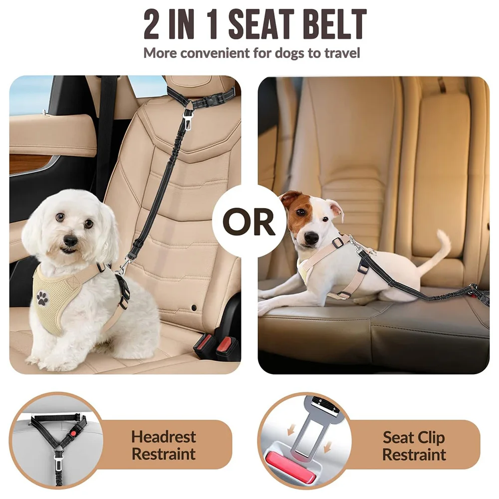 多機能犬用シートベルト,3 in 1ハーネス,車のシートベルト,犬の