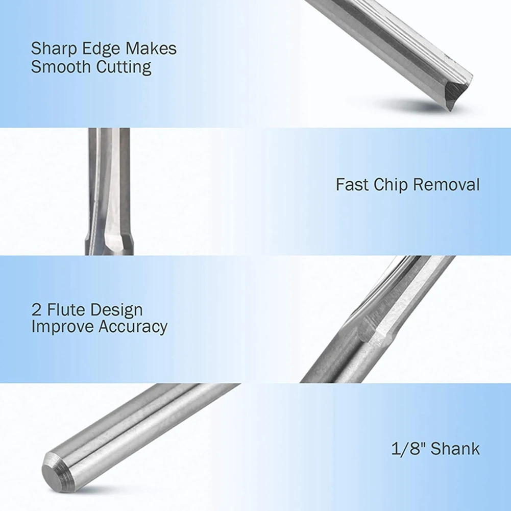 2 Flute Cnc Router Bits 3.175Mm Straight Slot Tungsten Steel Milling Cutter for Wood Plastic 10Pcs