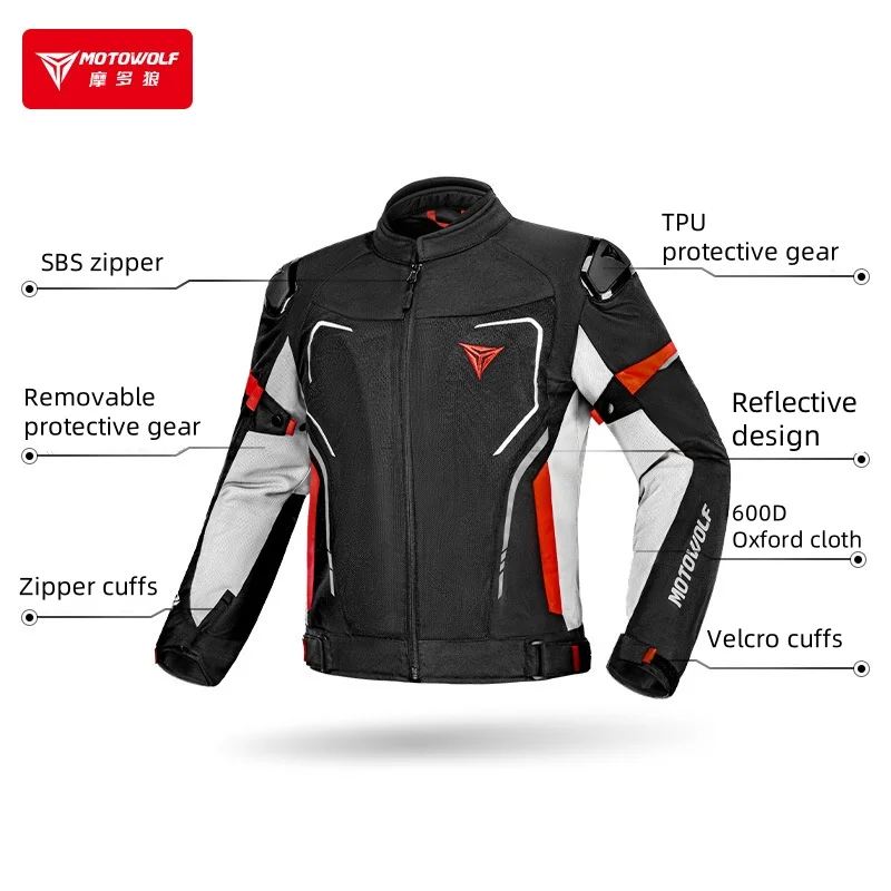 Motorcycle jacket Motowolf Men Women Summer Breathable Mesh Biker Jacket with CE Armor