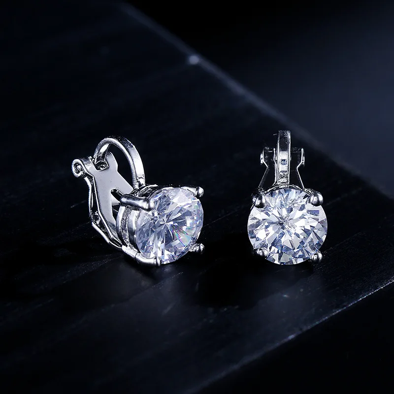 Ear Clip Earrings Clip Earrings Ear Clip Ear Accessories 7mm Cubic Zircon Ear Cuffs Earrings Round Crystal Fake Piercing Clip Earrings For Women Wedding Party Jewelry