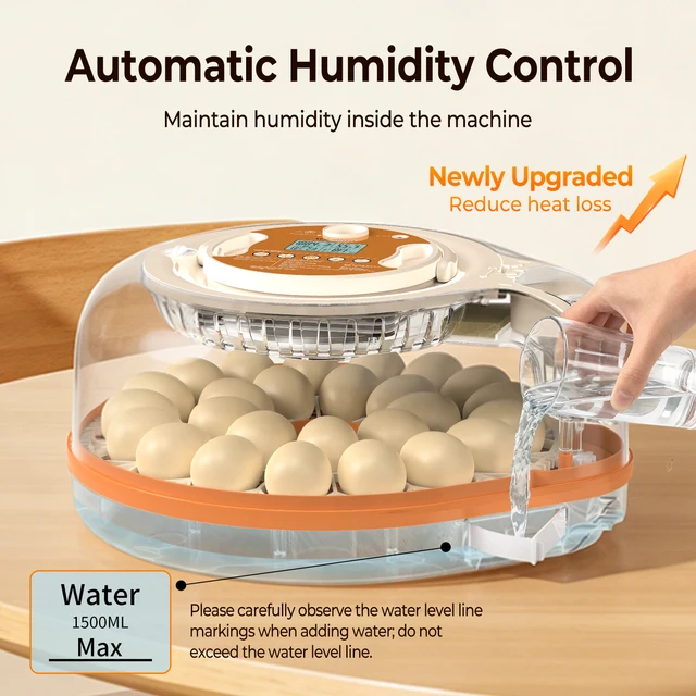 26 Egg Incubator with Automatic Turning, Temperature and Humidity Control, LED Egg Candler, and Auto Water Addition, for Hatchin