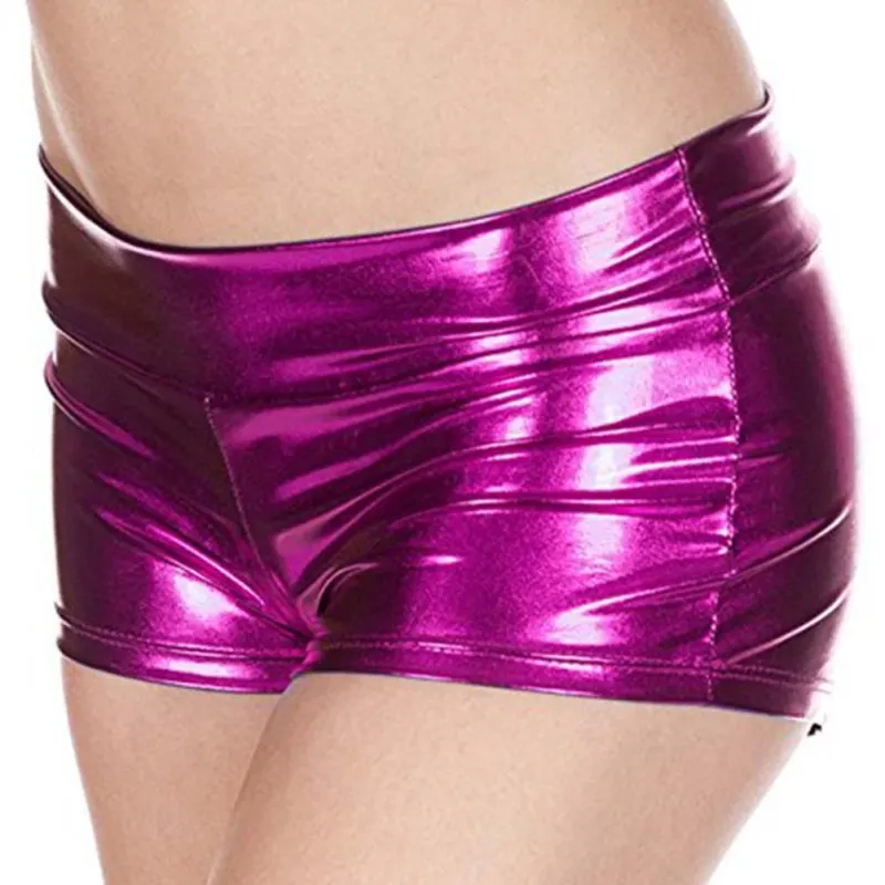 Woman Sexy Shorts Shiny PU Shorts Mid Waist Adult Metallic Rave Booty Dance Leather