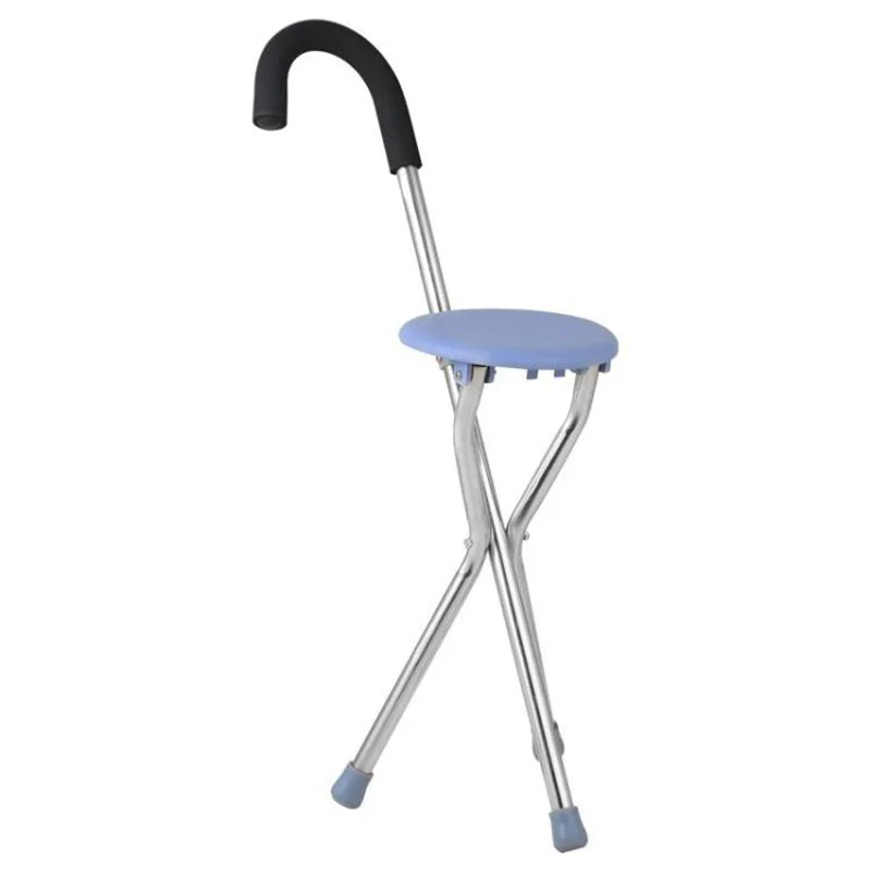 Factory Direct Folding Stainless Steel adjustable elderly cane chair with stool