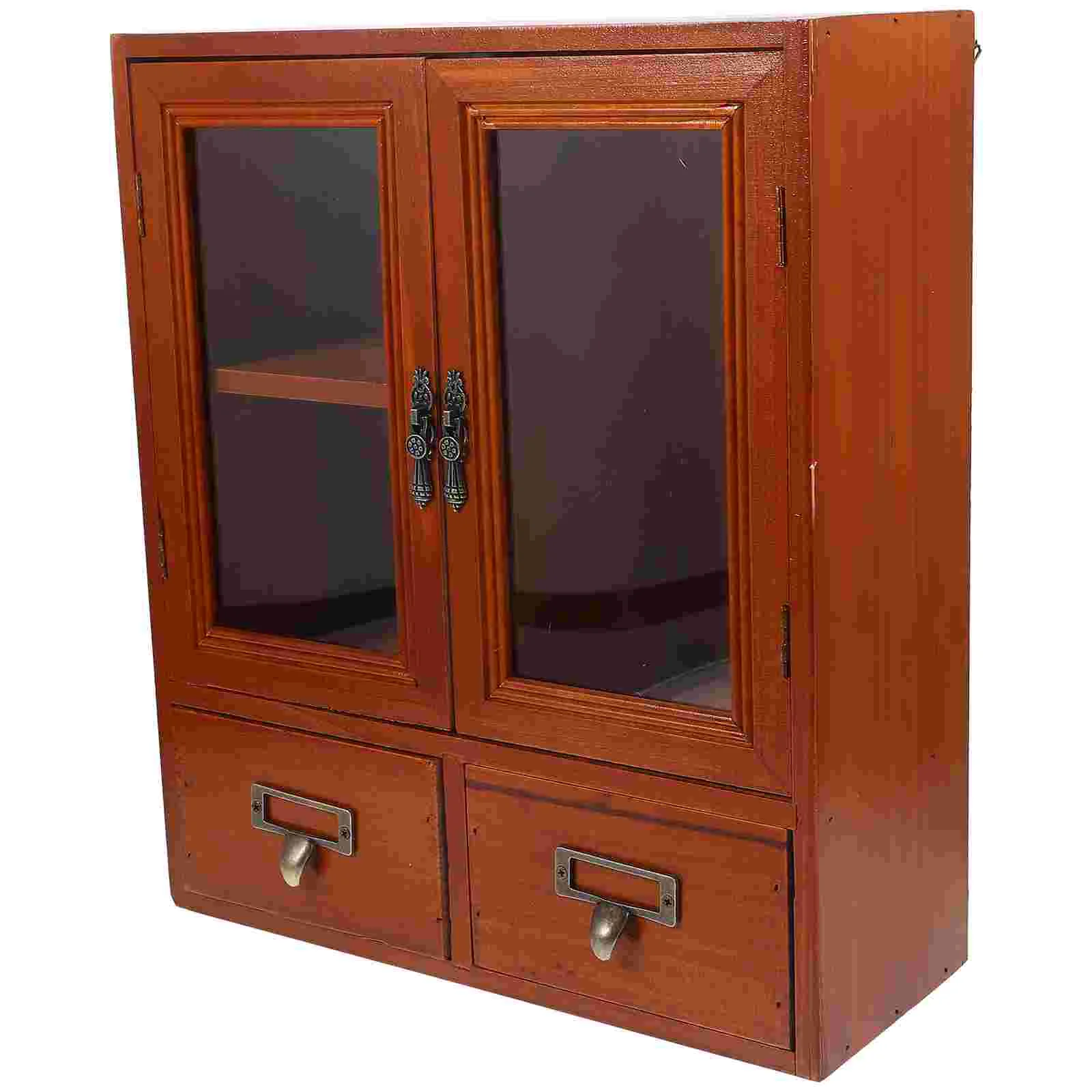 

Bathroom Wall Cabinet Wooden Kitchen Storage Cabinet Wall Display Cabinet Glass Double Doors Two Small Drawers Laundry Room