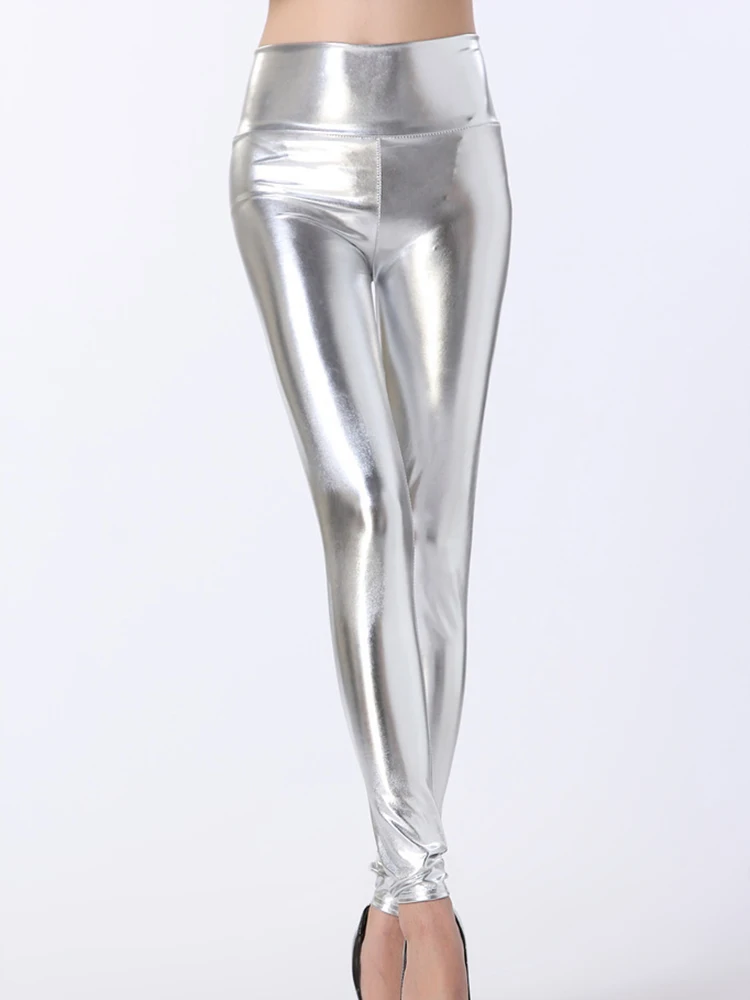 

Stretch Elastic Shiny Sexy Leggings Women Pencil Pants High Waist Leggins Skinny Fashion Tight Silver Gold