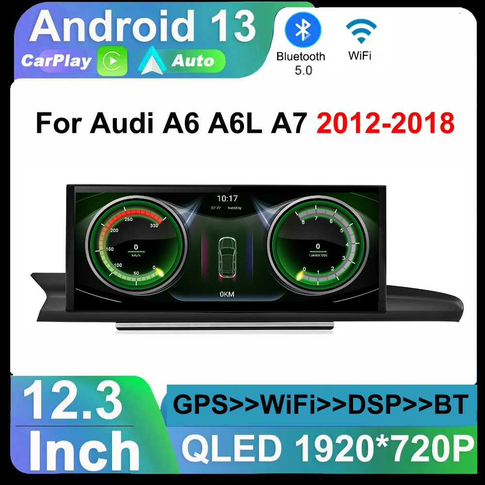 

12.3 Inch Android 13 Car Radio Multimedia Video Player For Audi A6 C7 A7 2012-2018 Carplay QLED Touch Screen GPS Navi WiFi BT