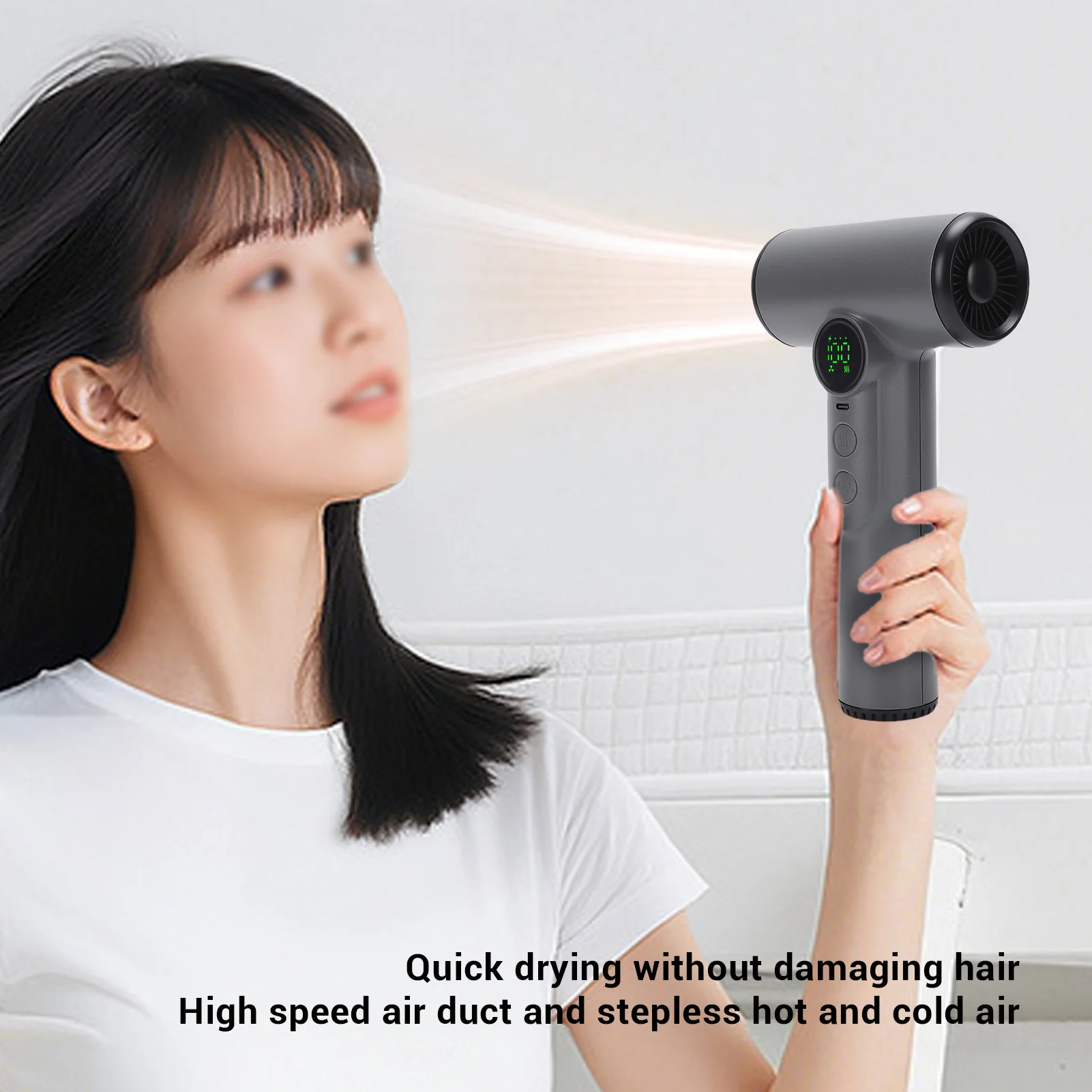 Cordless Hair Dryer 200W 15600mAh USB Rechargeable Cold Hot Wind Portable Hair Blow Dryer for Travel Camping Cordless Hair Dryer
