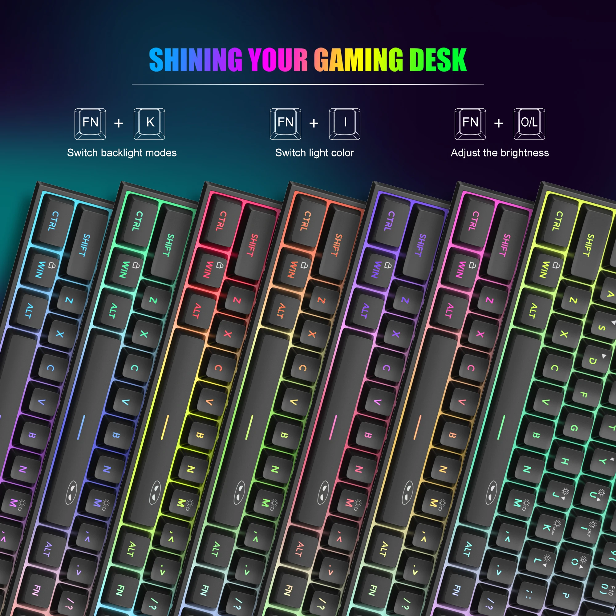 Tastiera Meccanica Da Gaming GS61 RGB – 60% Americana QWERTY, 61 Tasti, Switch Lineari Rossi, Cavo USB Rimovibile (Rosa) - 3