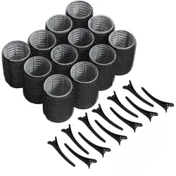 Self - Grip Hair Rollers Set with Clips - Heatless Curling and Styling Tool Kit (12 pcs) (Black 24pcs - set)