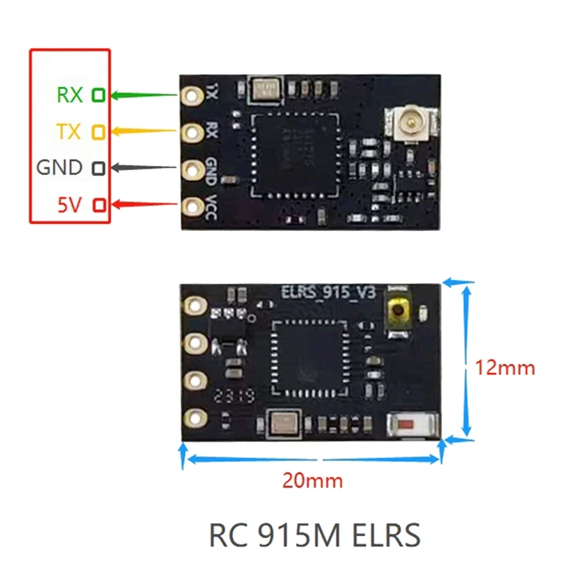 For Aocoda ELRS 915Mhz Receiver 500MW 20Dbm Remote Control Model UAV Receiver CRSF For FPV RC Drone Airplane Black PCB