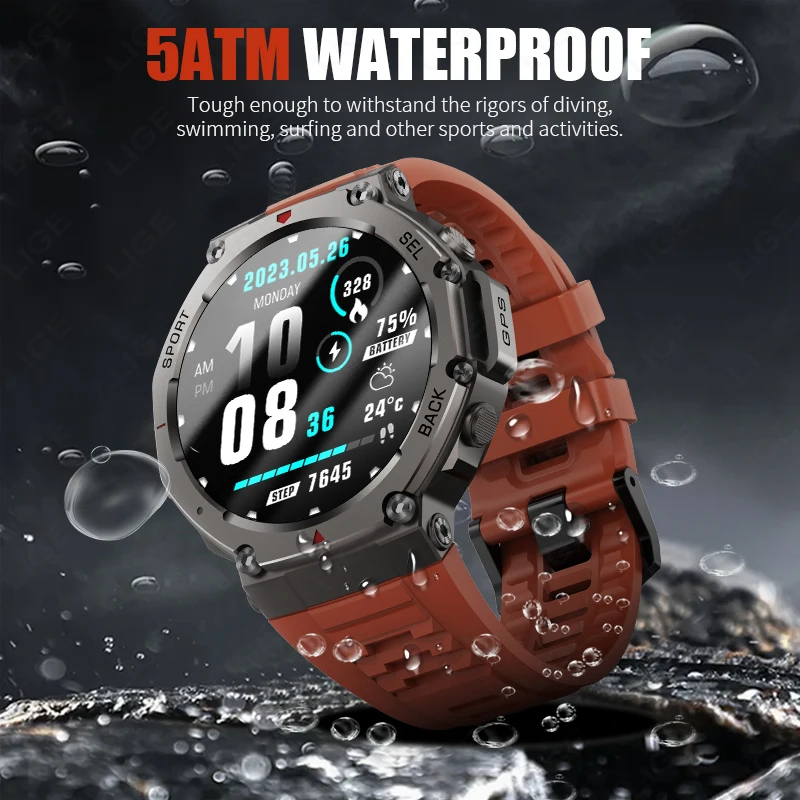 LIGE Military GPS Smart Watch Men Compass 5ATM Waterproof 500mAh Battery Outdoor Sport Tracker Bluetooth Call Smartwatch Women