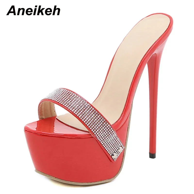 Aneikeh Sexy Platform Bling Ultra High Mules Slippers PU Slides Adult New Fashion Women's Shoes Summer Rome Classics Polka Dot 1