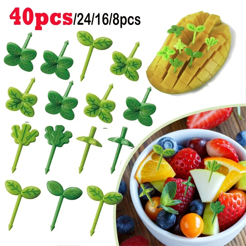 Food Picks 40-8pcs Plastic Sticks Home Party Decor Forks Toothpick Lunch Accessories Leaf Shapes Kids Sandwich Salad