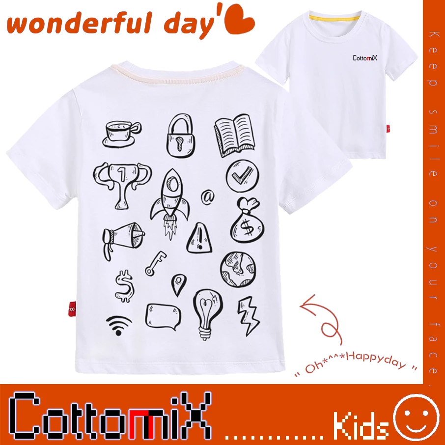 

Cottomix Pure Cotton Children Clothes T Shirt for Kids Boys Girls Tee Road of Growth Summer Short Sleeve Direct Print