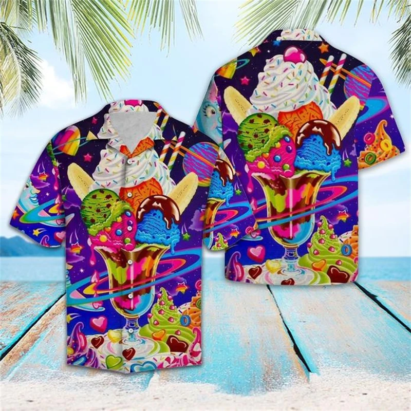 Vintage 80s 90s Clothing 3D Print Trendy Cool Fashion Ice Cream Shirts Beach Party Tops Short Sleeve Summer Male Shirts Mens Top 6