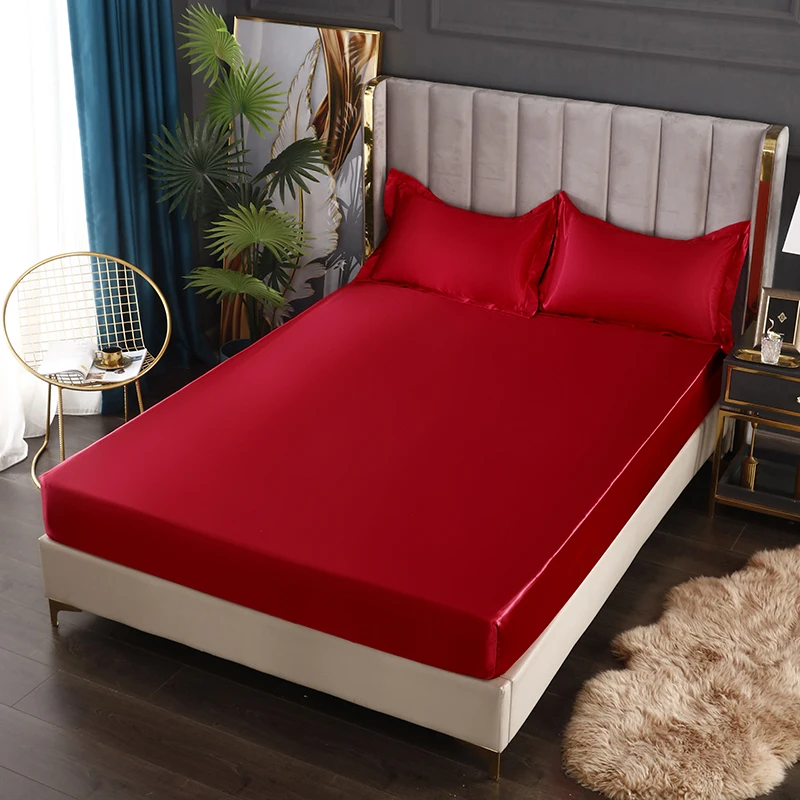 Fashionable Satin Elastic Fitted Sheet No Pillowcases Elastic Bands For Mattress Cover King Size 200*220 Bed Cover Bedding 5