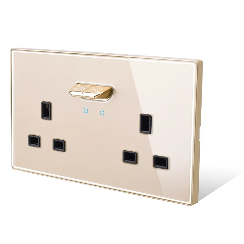 modern UK wall socket tempered glass panel