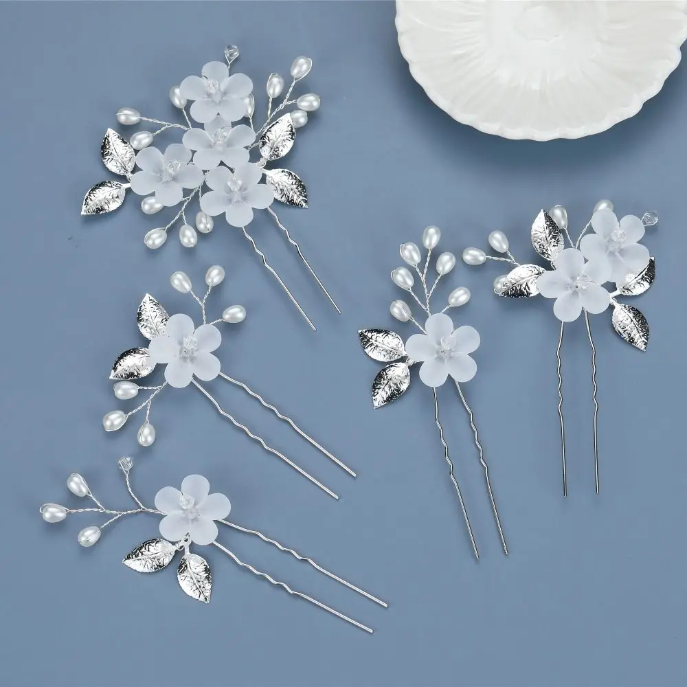 

Pearl Rhinestone Flower Wedding for Bridal Bridesmaid Hair Clips U-shaped Hairpins Headpieces Women Hairpins