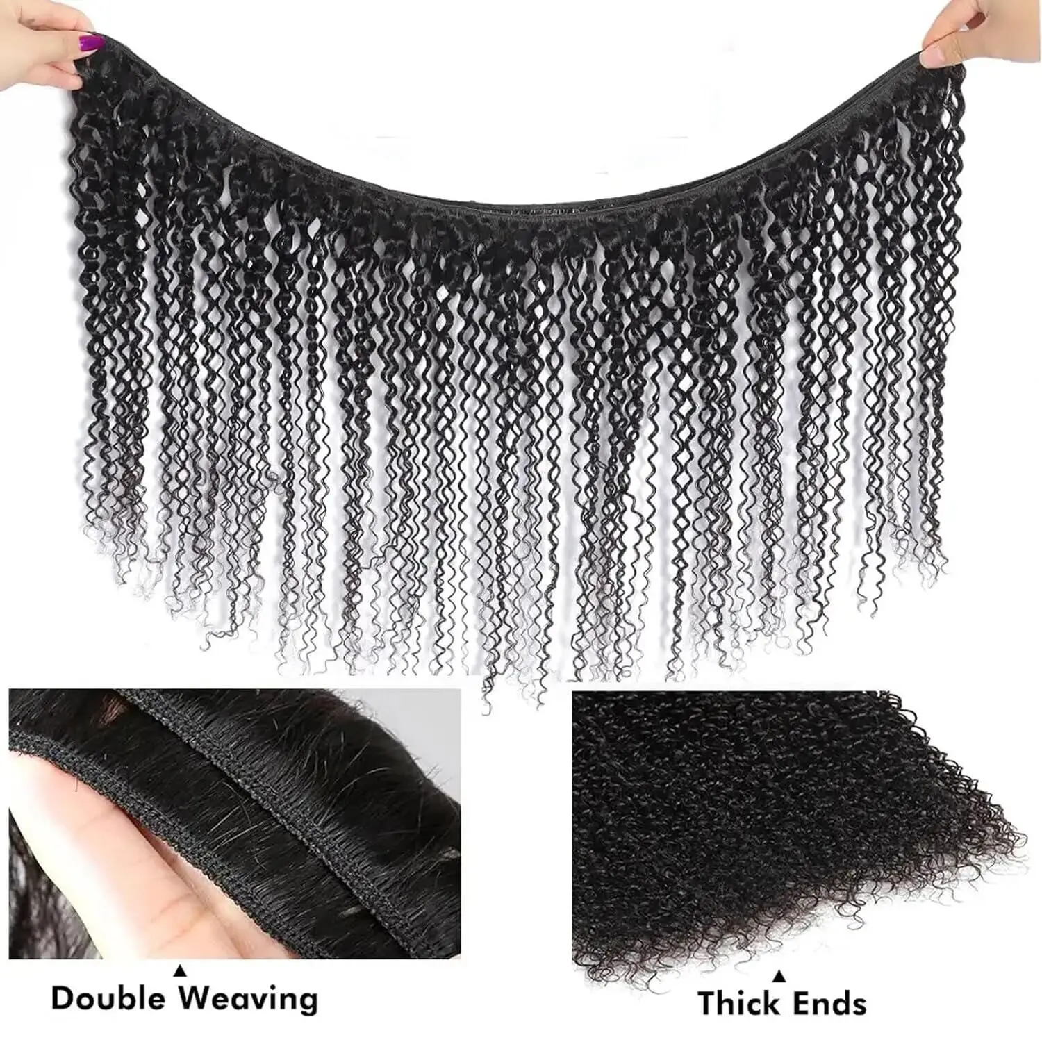 Kinky Curly Human Hair Bundles Indian Hair Curly Weave Extensions 10-30 Inch Double Machine Weft Kinky Bundles Remy