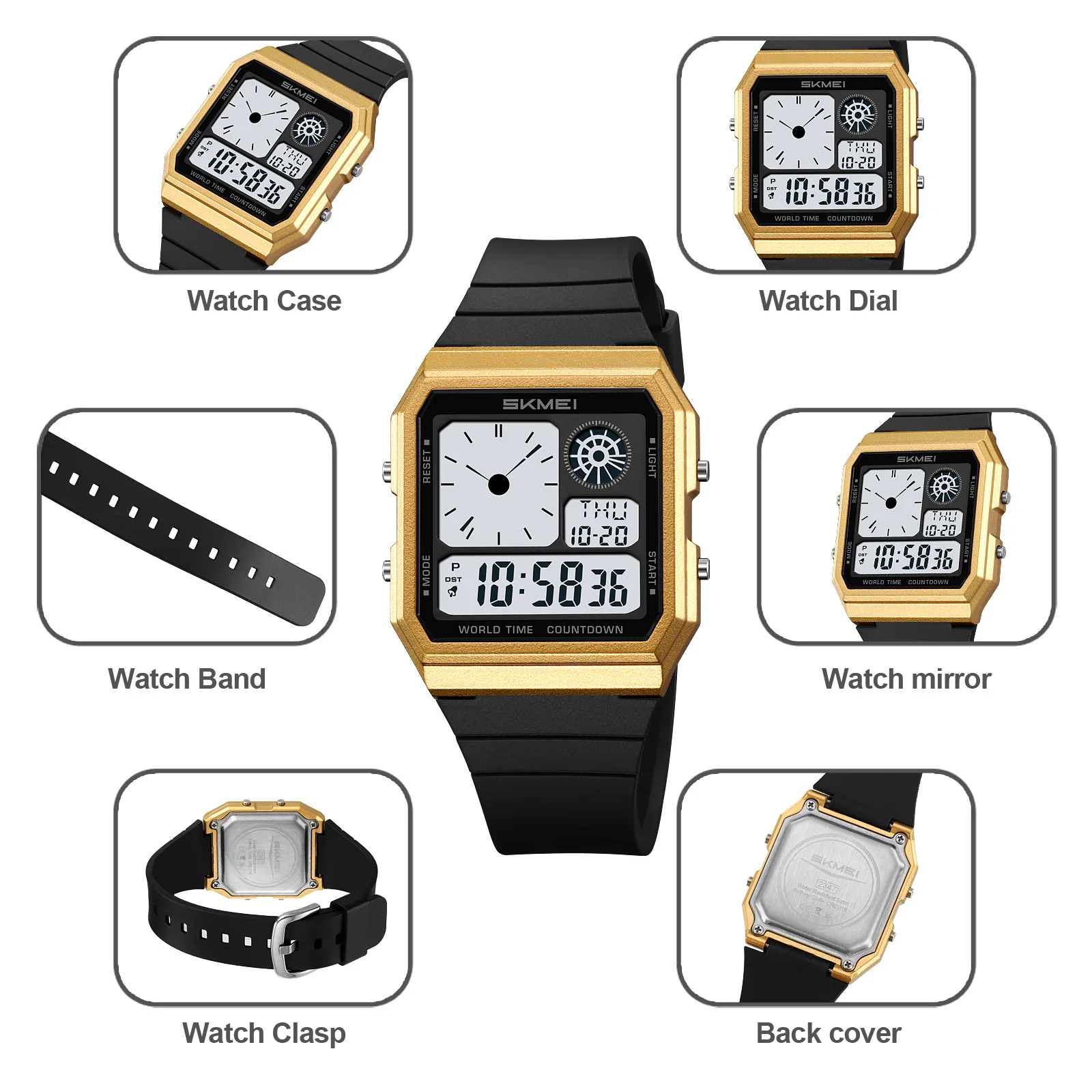 SKMEI Digital Sports Watch For Men & Women - Waterproof 50M, Military Style With EL Light, Alarm, Chronograph, Countdown Timer, Silicone Strap (Multiple Colors)