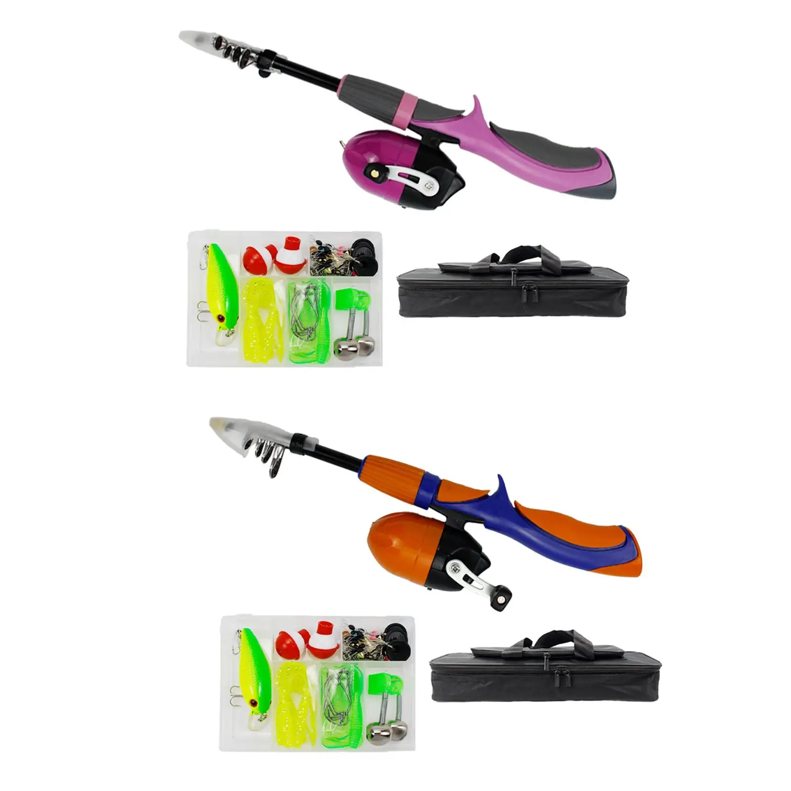 Kids Fishing Pole Kit Travel Tote Telescopic Rod Reel for Youth