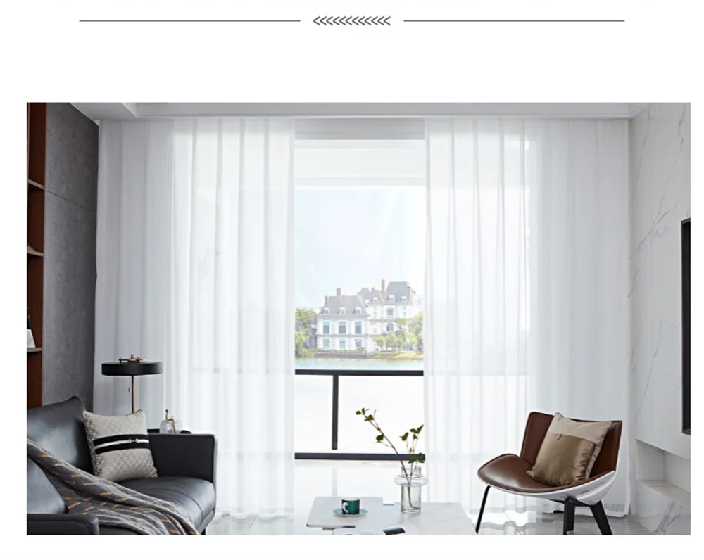 BILEEHOME Modern Striped Vertical Blinds Screen Tulle Curtains for Living Room Bedroom Luxury Solid White Sheer Curtains Custom