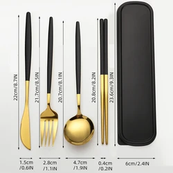 Portable Stainless Steel Cutlery Set with Storage Box - 4 - Piece Tableware (Black)