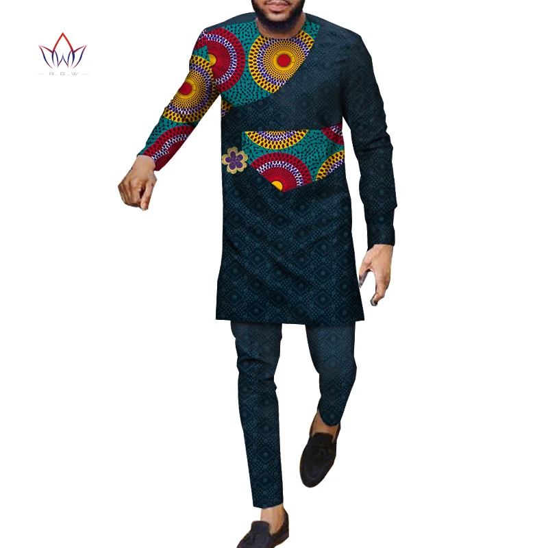 Autumn African Mens Pant Set Traditional Top and Trousers Dashiki Wax Print Clothing Plus Size Suits WYN983 | Тематическая одежда
